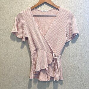 Caution to the Wind Pink Stripe Peplum Top Small